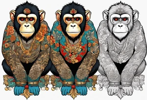 traditional japanese art monkey with full body tattoo idea