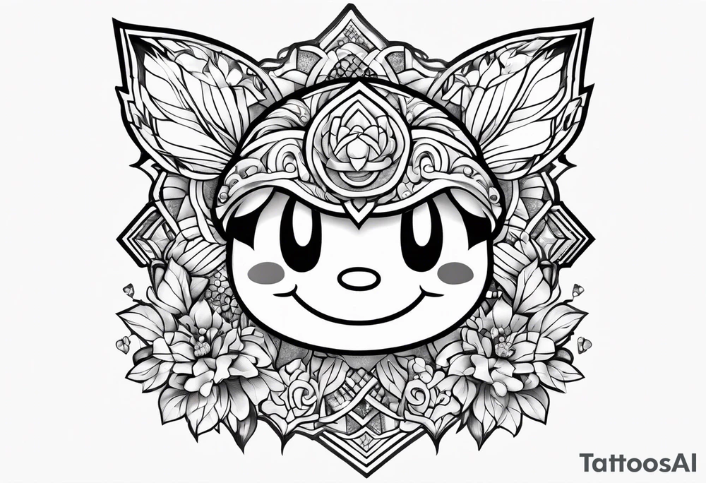kirby smiling inside a long shinning crystal tattoo idea