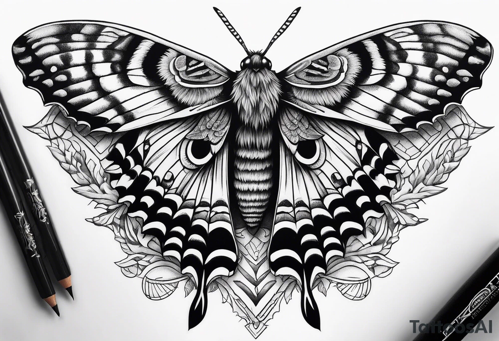 Dead head moth with long wings and owl eyes tattoo idea
