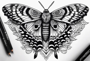 Dead head moth with long wings and owl eyes tattoo idea