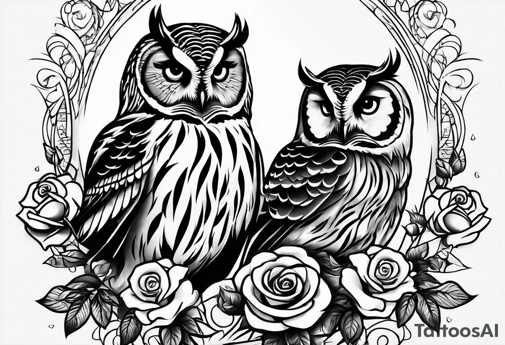 Barred owl and a rose with writing “but the greatest of these is love” tattoo idea