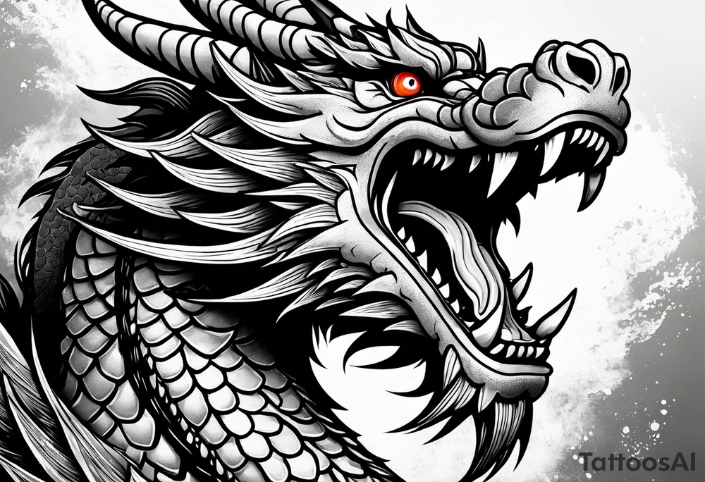 Animal head of a chinese dragon who is angry and has no body tattoo idea