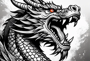 Animal head of a chinese dragon who is angry and has no body tattoo idea