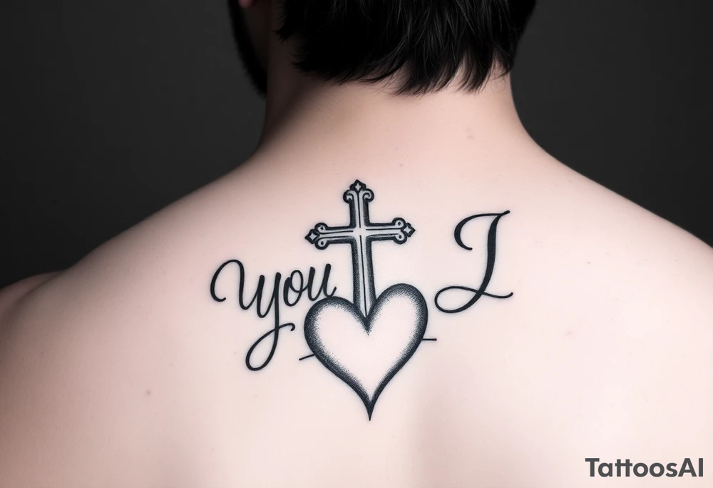 You and I together with a cross and a heart integrated into the design tattoo idea