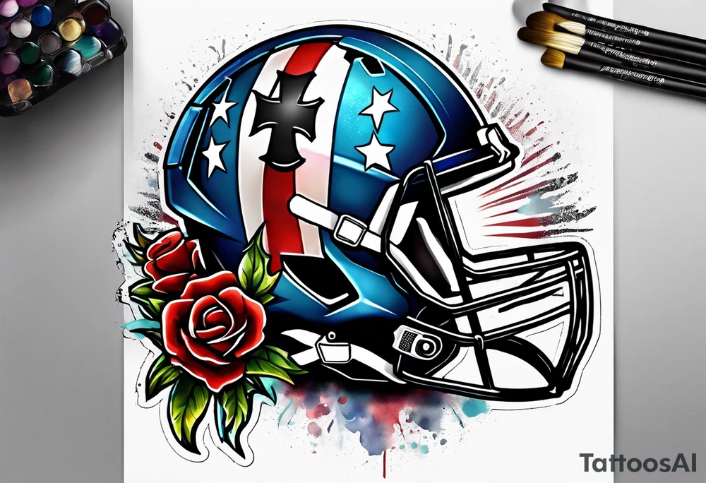 Cross with american football laces tattoo idea