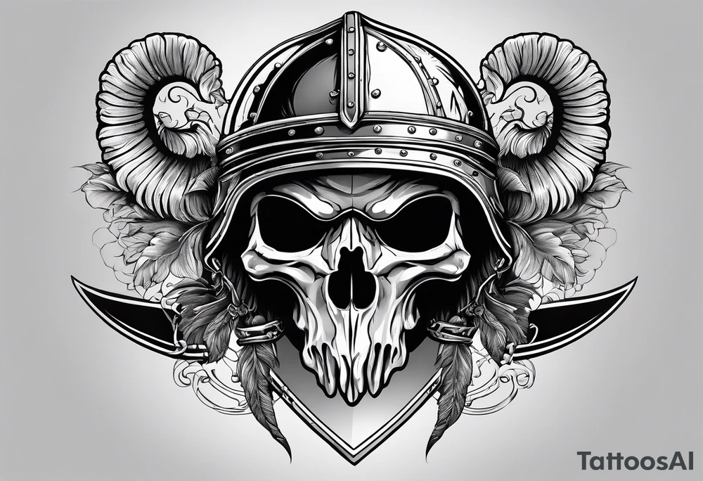 fisherman, a knight's helmet, a floorball ball, a ram's skull tattoo idea
