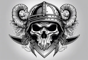 fisherman, a knight's helmet, a floorball ball, a ram's skull tattoo idea