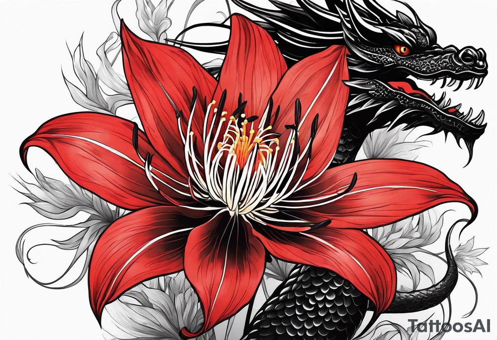 Red Spider Lily, Black Dragon tattoo idea