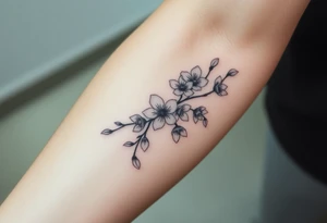 delicate cherry blossoms swirling in spring breeze with petals tattoo idea