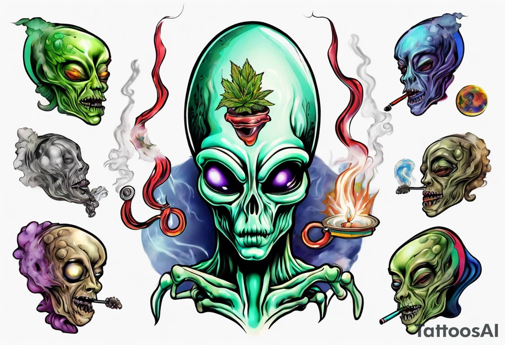 An alien  smoking a spliff tattoo idea