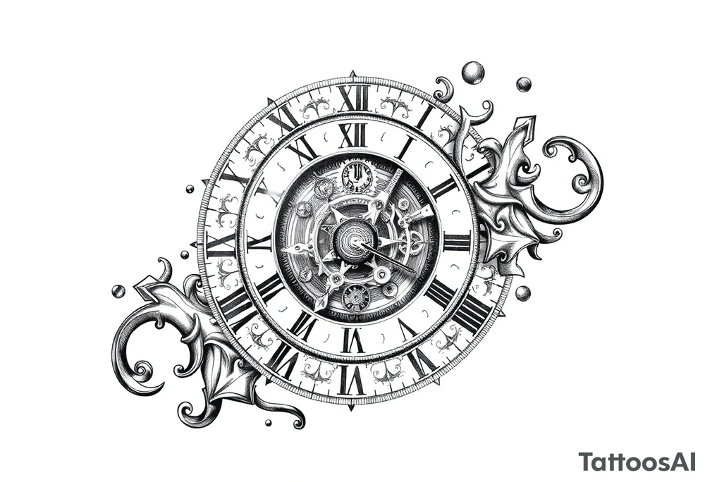 vintage roman numerals within ornate clockwork mechanism tattoo idea