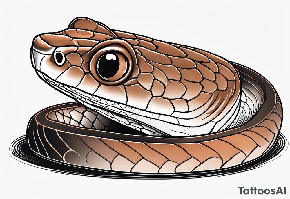 Copperhead with just the head turned up and mouth open and black and white with copper colored eyes tattoo idea