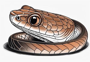 Copperhead with just the head turned up and mouth open and black and white with copper colored eyes tattoo idea