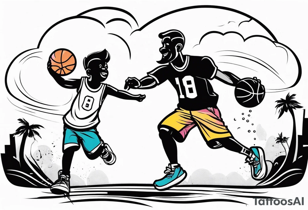 Dad playing basketball with 2 kids tattoo idea