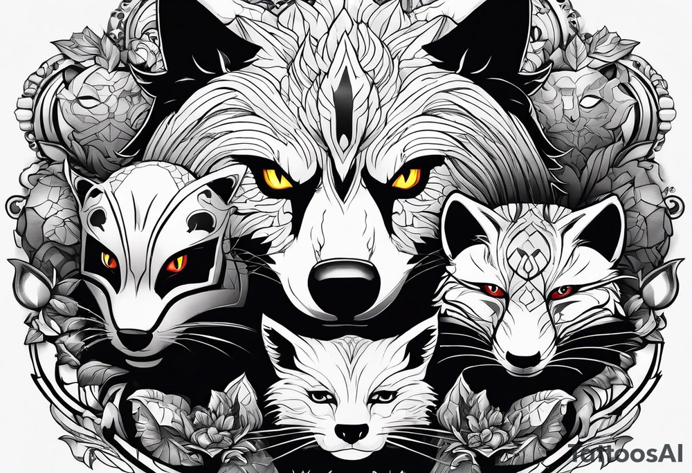 a super hero team which is combination of animals.
One is Badger/Wolverine One is Bull One is Wolf One is Axolotl One is Canary One is Lizard One is Cat tattoo idea