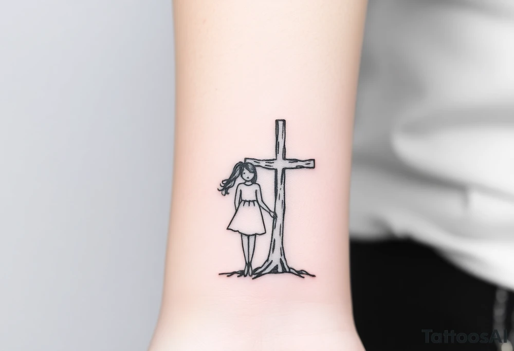 Family of 4 standing with weathered cross like a tree tattoo idea