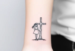 Family of 4 standing with weathered cross like a tree tattoo idea