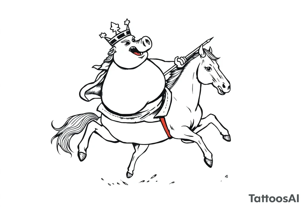 king fat pig in a battle with a horse tattoo idea