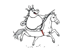 king fat pig in a battle with a horse tattoo idea