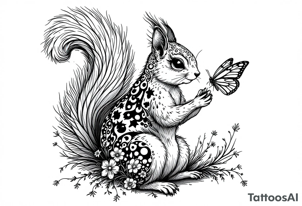 A squirrel holding a butterfly tattoo idea