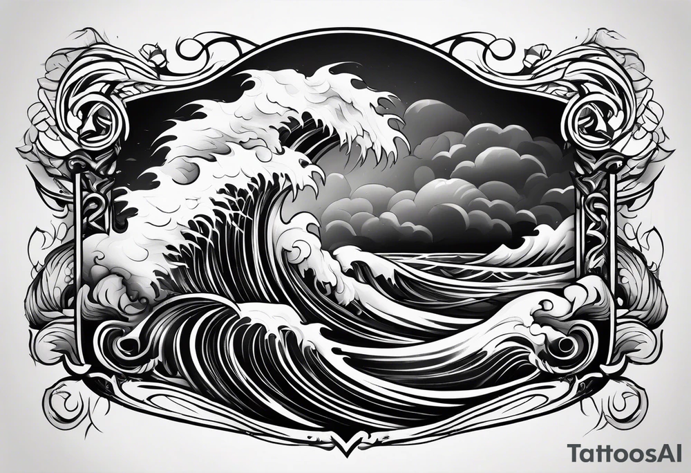 rib tattoo, stormy, waves and storm like tattoo idea