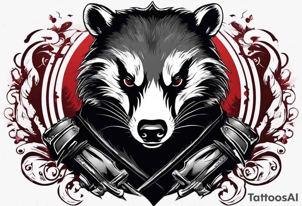 Draw me psychopath badger/Warrior with aggressive full body, killer face with a smile, very long nails and he attacks like a Bloody Gladiator to us and also, he has very deadly looking. He fights with his nails. Everybody scares after their first sight. Give me horror type Badger Tattoo. tattoo idea