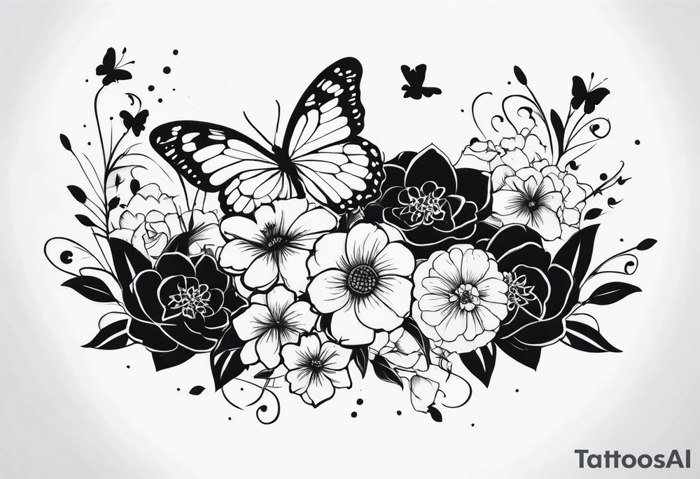 Life to death sleeve with butterflies and flowers tattoo idea