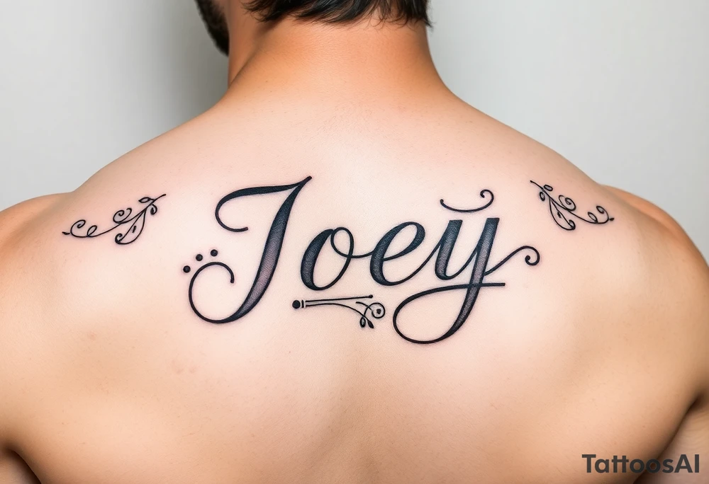 Ornamental tattoo stencil with the name Joey incorporated into the linework tattoo idea
