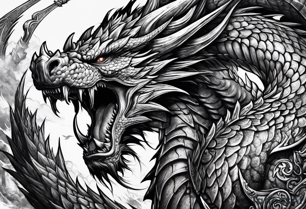 barbarian fighting dragon tattoo idea