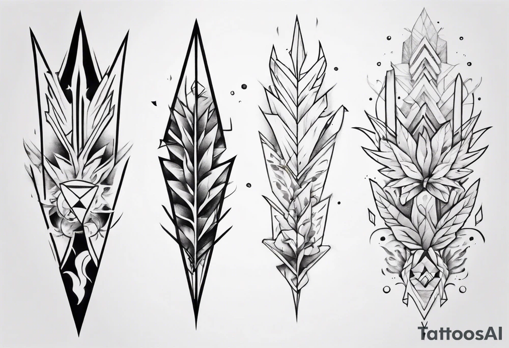 full arm tattoo. pointy leaves combined with geometric shapes. whole arm tattoo idea