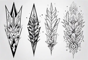 full arm tattoo. pointy leaves combined with geometric shapes. whole arm tattoo idea