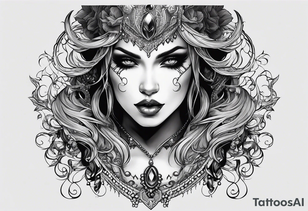 Emo goth feminine sexy demon woman tattoo idea
