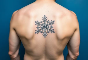 Blue backround, a snowflake and the name „Berfin“ in it tattoo idea