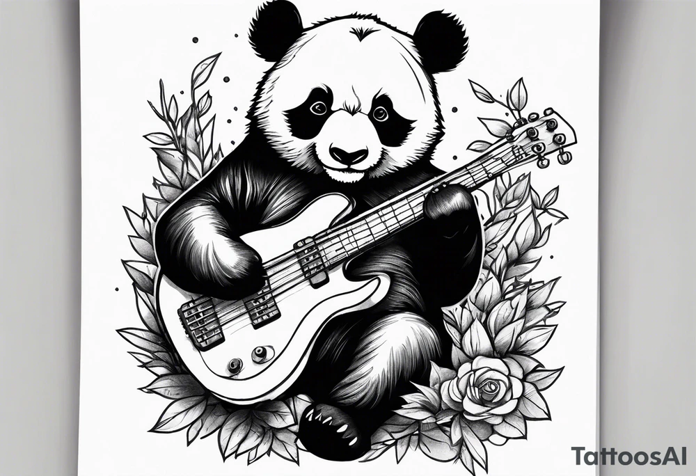 A panda playing the bass guitar tattoo idea