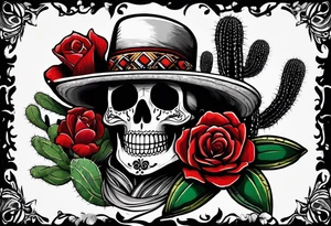 day of dead, red rose, Mexican hat, no skull, cactus tattoo idea