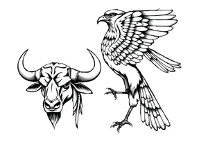 A bull and a falcon  with ancient Egyptian mythology, as ruled by Venus in western zodiac, tattoo idea