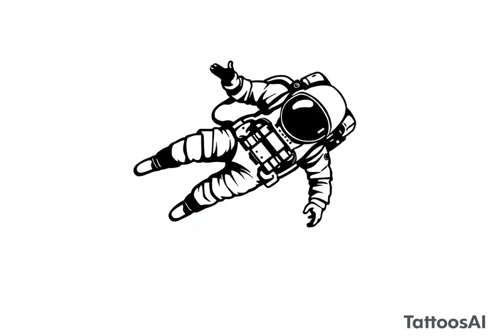 A realistic stencil silhouette style drawing of a astronaut floating in space tattoo idea