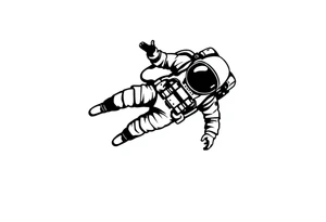 A realistic stencil silhouette style drawing of a astronaut floating in space tattoo idea