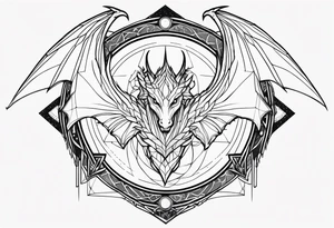 angel, dragon, geometric lines, figures, constellation cancer tattoo idea