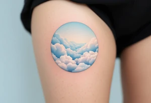 A pale blue circle with soft cloud textures inside, representing calm and open skies. tattoo idea
