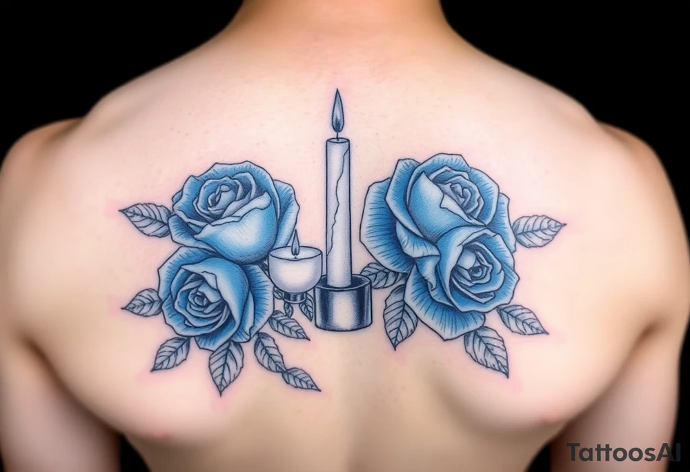 Blue roses and candles, water tattoo idea