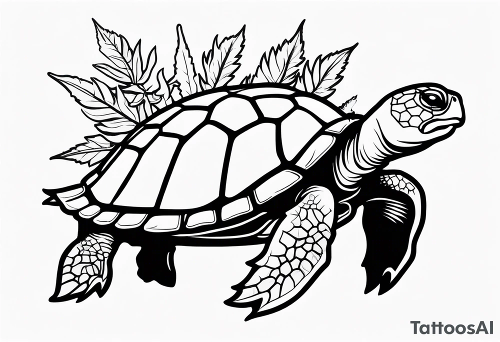 Cartoon turtle, marijuana leaf tattoo idea