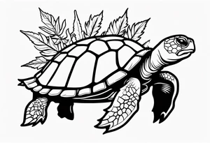 Cartoon turtle, marijuana leaf tattoo idea