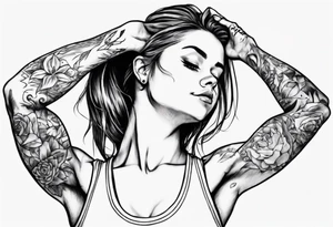 Cute girl stretching he arms above her head. She is wearing a sleeveless shirt tattoo idea