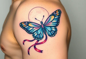 ethereal butterfly with flowing silk ribbons in moonlight tattoo idea