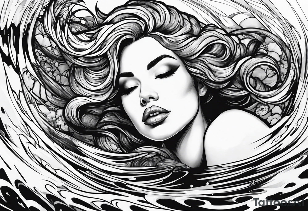 top down angle of woman floating in water tattoo idea