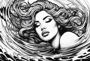 top down angle of woman floating in water tattoo idea