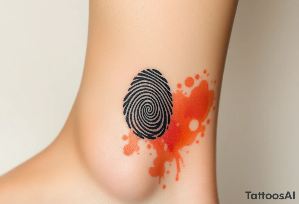 A negative space fingerprint on a watercolor background in warm sunset hues tattoo idea