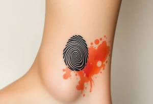 A negative space fingerprint on a watercolor background in warm sunset hues tattoo idea