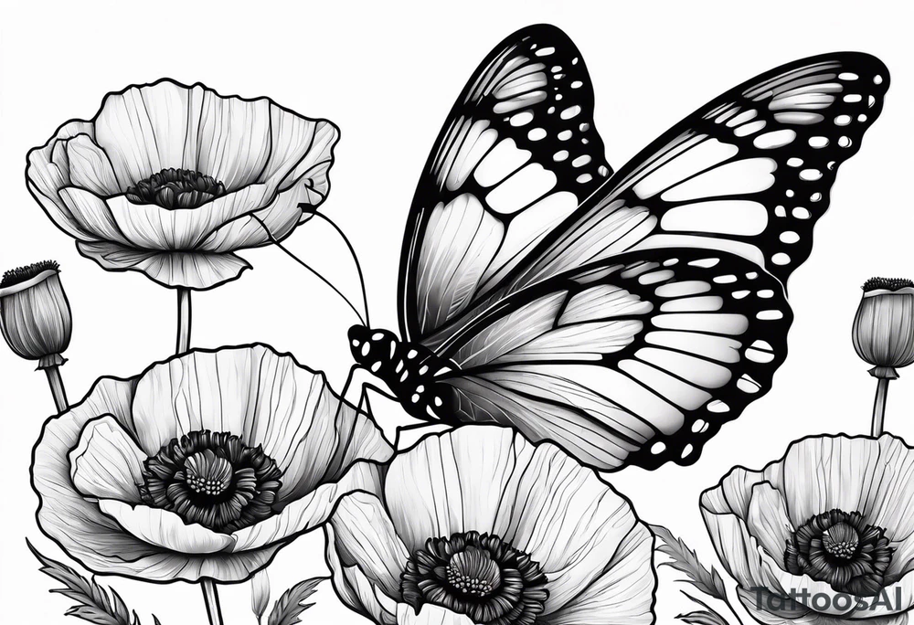 Butterfly with poppy flowers as the top wings
I don’t want flowers outside tattoo idea